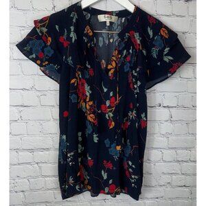 SEA New York Women’s Navy Floral Blouse Tie Front Tassel Top Size 2